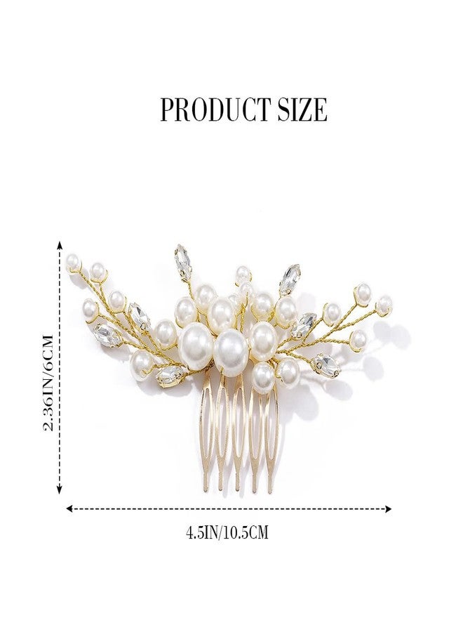 Latious Wedding Pearl Hair Comb Gold Rhinestone Bridal Hair Clips Crystal Hair Pieces Accessories for Women and Brides (T- Gold) - Image 3